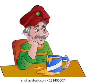 Hombre con una copa de bebida, ilustración vectorial