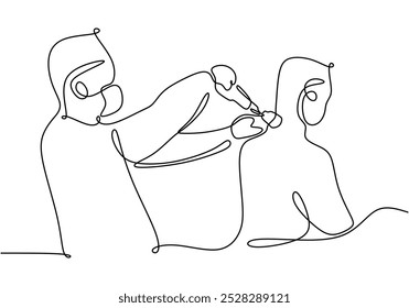 Man cupping continuous line drawing. Healthcare concept. Vector illustration minimalist isolated on white background.