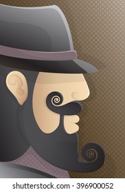 a man with a curly beard and black hat