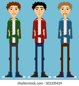 Man curly characters with mustache
