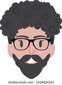 A man with curly hair, a beard and glasses