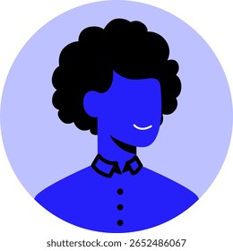 man with curly hair icon blue smiling avatar profile picture