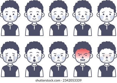 It's a man with curly hair who expresses various emotions. svg