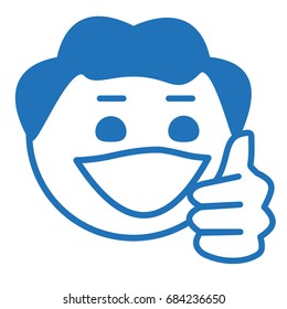 man with a curly head, "you're awesome" facial expression & thumbs up gesture, like / plus 1 social networks emoticon, circle / ball shaped emoji illustration,funny cartoon character vector drawing