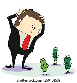 Man and currency. Concept. Vector. Cartoon illustration