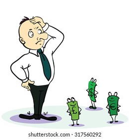 Man and currency. Concept. Vector. Cartoon illustration