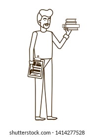 man with curriculum vitae in white background