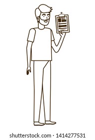 man with curriculum vitae in white background
