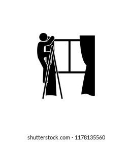 man curtain hanging icon. Element of man cleaning icon for mobile concept and web apps. Glyph man curtain hanging icon can be used for web and mobile