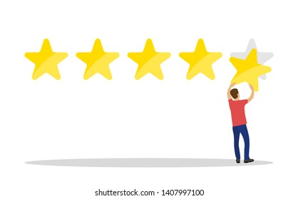 Man customer giving five star rating. Customer Review. Feedback.