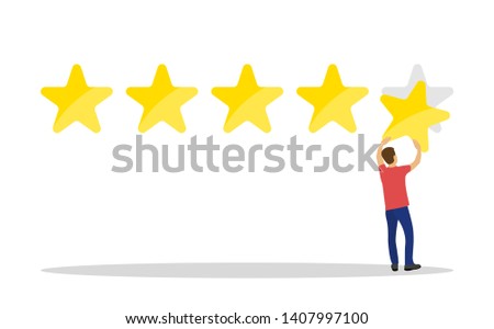 Man customer giving five star rating. Customer Review. Feedback.