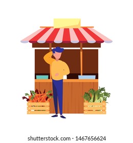 man customer standing market exterior