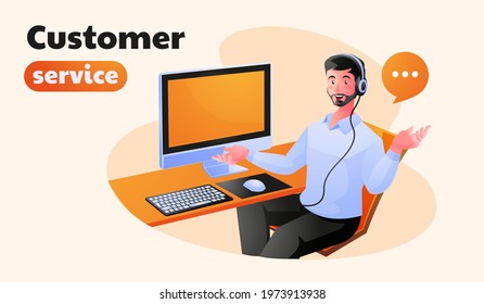 Man customer support working in office