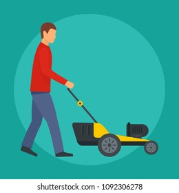Man cut the grass icon. Flat illustration of man cut the grass vector icon for web design