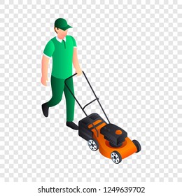 Man cut grass icon. Isometric of man cut grass vector icon for web design  