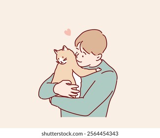 Man with cute cat. Hand drawn style vector design illustrations.	