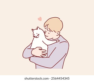 Man with cute cat. Hand drawn style vector design illustrations.	