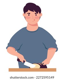hombre cortando el caracter de cocina de pan