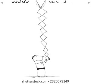 Man cutting with extendable scissors
