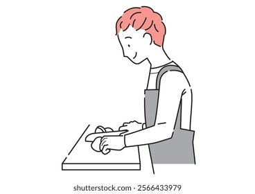 A man cutting ingredients on a cutting board with a knife