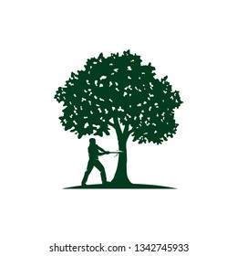 A Man Cutting Tree Illustration Vector