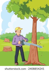 Man Cutting Baum Vektorgrafik