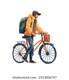 Man cycling with backpacks, enjoying outdoor adventure icon