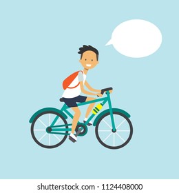 man cycling chat bubble character full length over blue background flat vector illustration