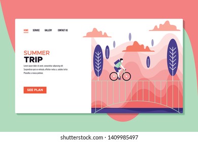Man Cycling at the Forest Landing Page Illustration 