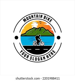 man cycling with mountain vector graphics