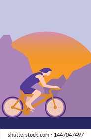 Man cycling in the mountains vector illustration