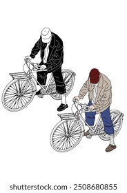 Hombre ciclismo, movimiento y velocidad. Ilustración de color dibujado a mano.