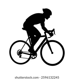 A man cycling silhouette art on white background