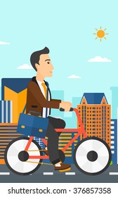 Hombre yendo en bicicleta al trabajo.