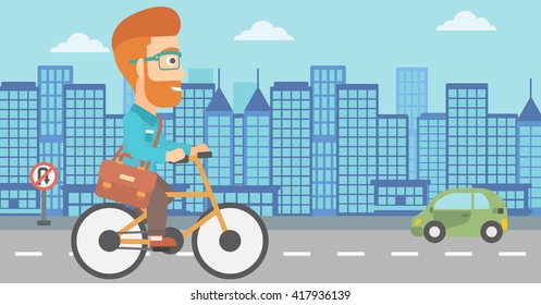 Man cycling to work.