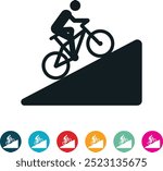 Man cyclist mountain biker riding uphill Icon - Illustration