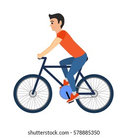Man cyclist rides a bicycle. Vector illustration isolated on white background