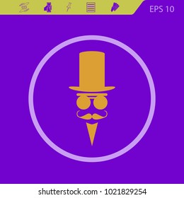 Man in a cylinder and glasses vector icon on a violet background . Flat design style.