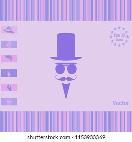 Man in a cylinder and glasses vector icon. Illustration on a Flat design style. EPS 10