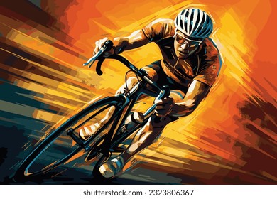 a man cylist on the bike with colorful vector