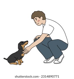 Man and dachshund dog cartoon vector illustration minimal line art style