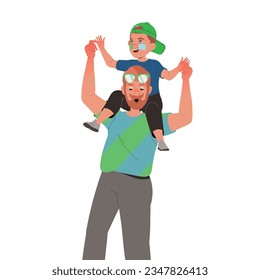 Man Dad with Kid Fan Character Cheering for Sport Team Vector Illustration