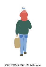 Man Dad Walks With A Child On His Shoulders And Carrying A Bag. Single Parent. Flat Style illustration isolated on white. Vector