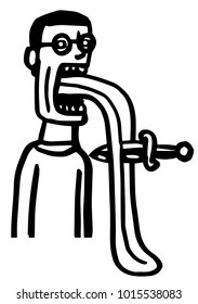 man with a dagger stuck in his tongue