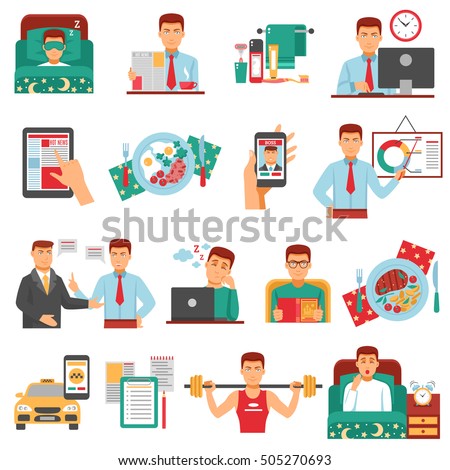 Download Man Daily Routine Icon Set Busy Stock Vector (Royalty Free ...