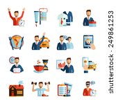 Man daily routine icons set day work and rest life schedule isolated vector illustration