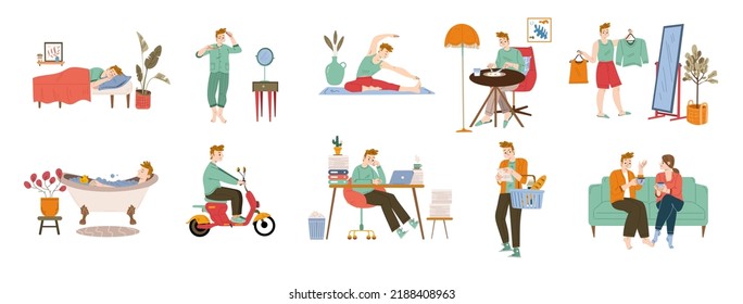 Man Daily Routine Life Cycle Schedule Stock Vector (Royalty Free ...