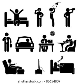 Man Daily Routine People Icon Sign Symbol Pictogram