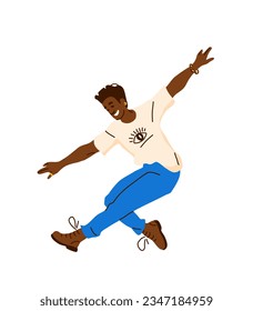 Man dance break dance vector illustration. Young african american dancing breakdance isolated on white background.