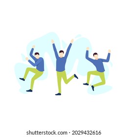 man dance happy pose people character flat design vector illustration